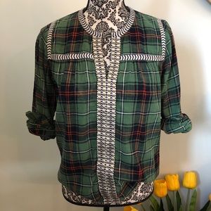J.Crew Holiday Tartan Plaid Blouse Christmas Top Green Red Size 2